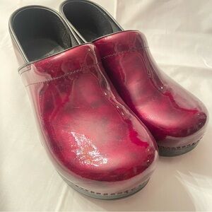 Red Leather Dansko Clogs. Size 11
